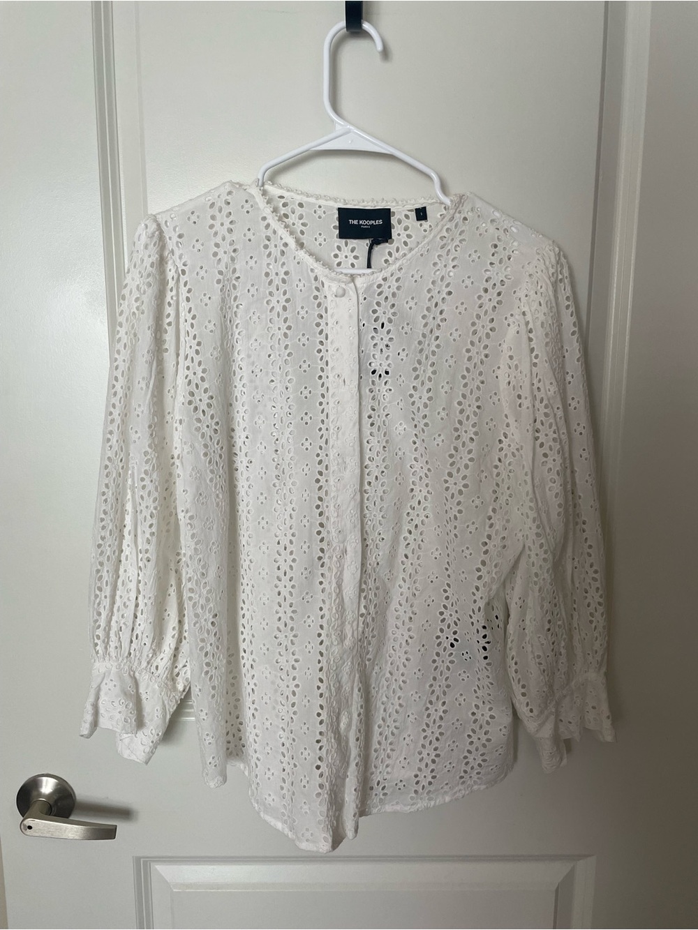 The Kooples White Eyelet Cotton Blouse Top Size 3 L NWT